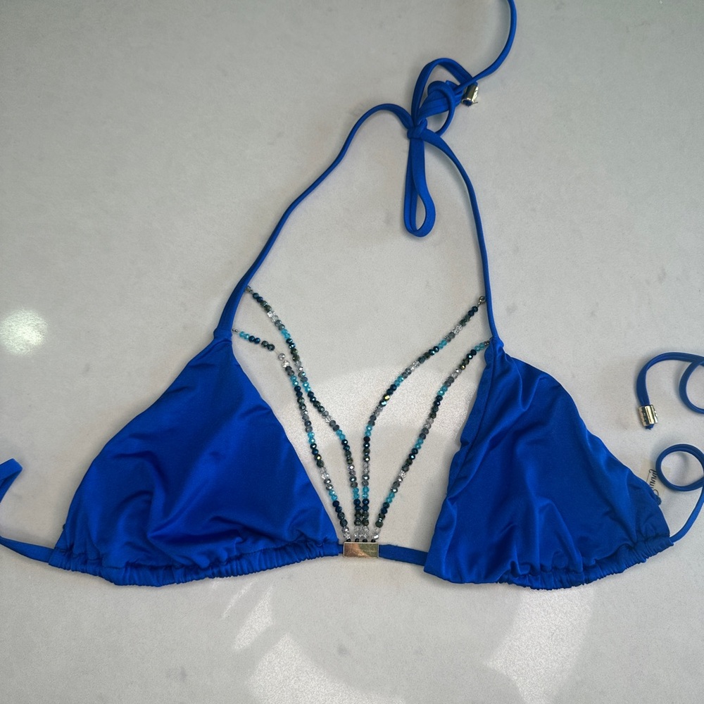 Beach Bunny Rare Beaded Sapphire Blue Bikini Luxury Swim Set | Size M & S - Picture 8 of 17